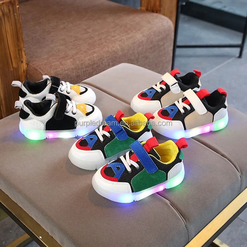 
2019 Hot Selling Casual Baby Hook &Loop Shoes LED Lighting PU Toddlers Shoes 