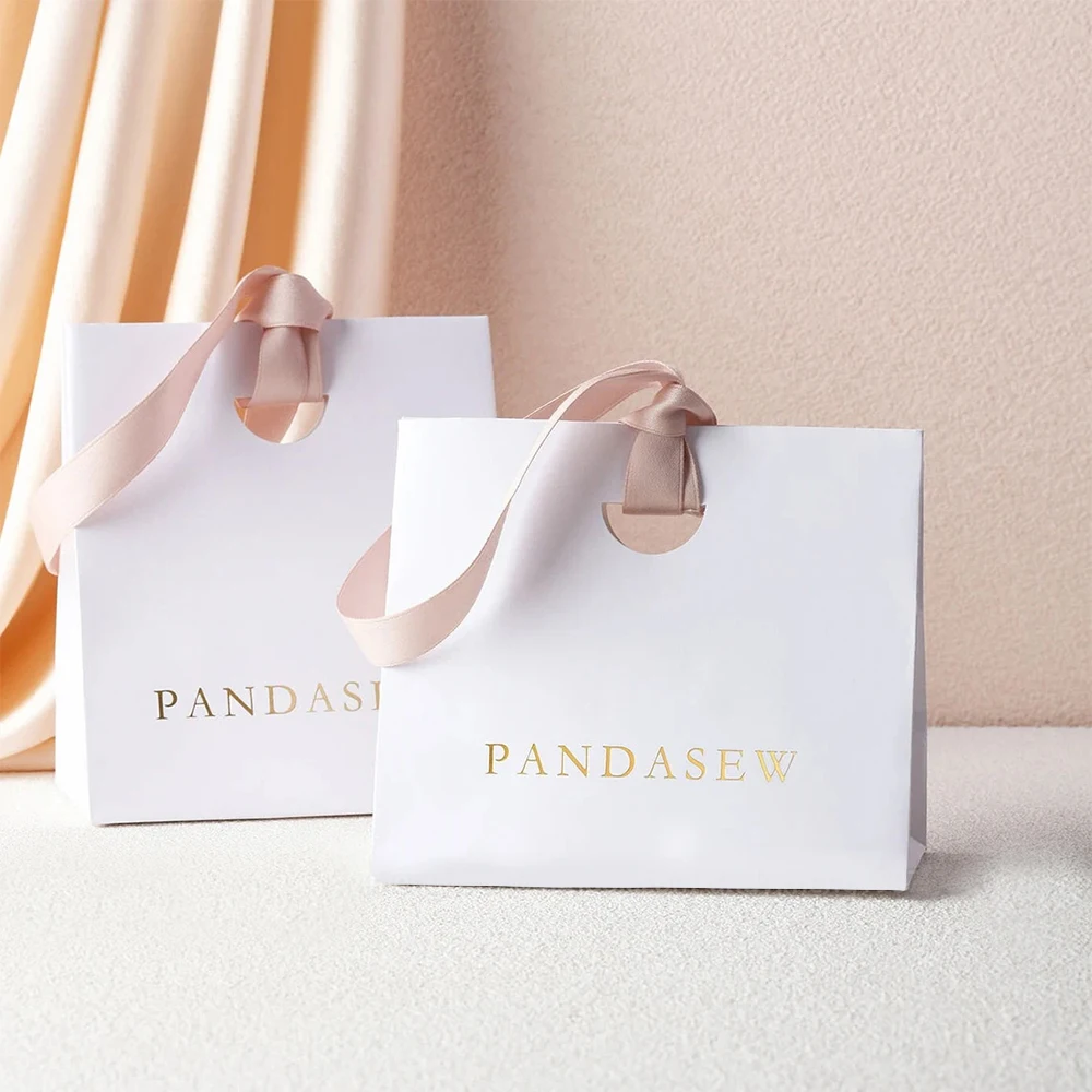 Wedding Candy Packaging Ribbon Handles Gift Paper Bag Custom Luxury Cut Die Paper Bag With Your Own Logo
