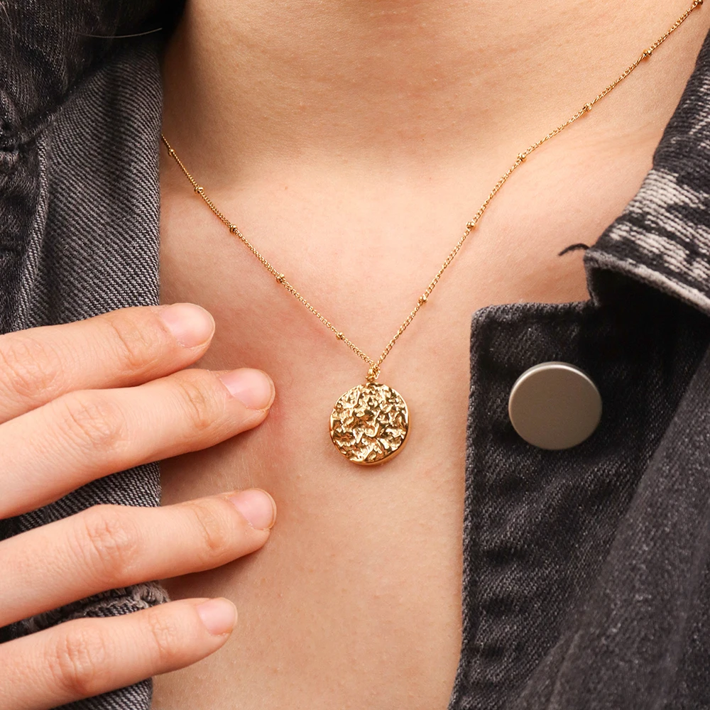 Chris April vintage Stainless steel PVD plated satellite chain organic texture bumpy pendant necklace