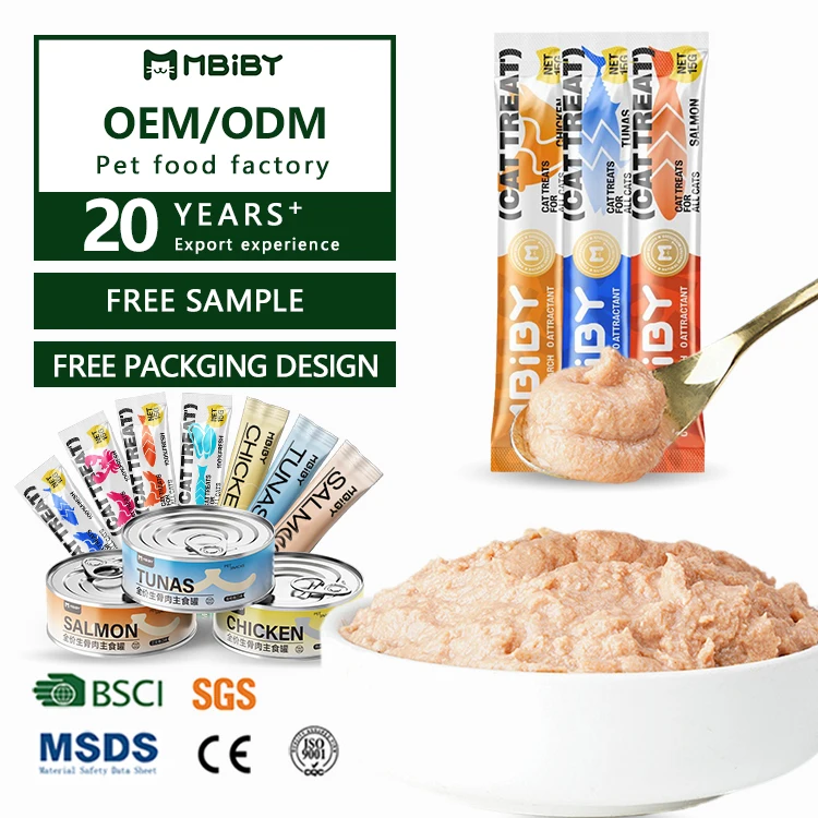 Cat Wet Food Factory Supplier 15g OEM ODM Natural Tuna Wholesale Pet Food OEM Cat Strips Snacks Treats Pet Wet Food