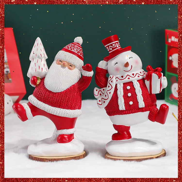 New Design Polyresin Twins Santa Claus Christmas Figurine For Decorations And Gifts