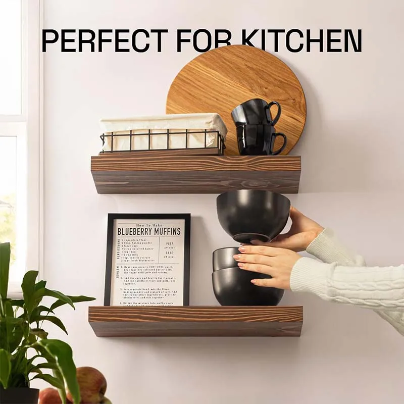 Wooden bedroom shelf walnut 2-piece set suitable for bedroom wall decoration