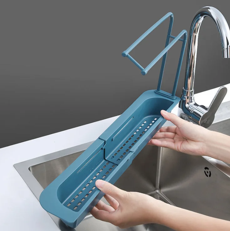 Safe Multi-functional Kitchen Drain Basket Sponge Holder Kitchen Rack Strainer Shelf Adjustable Extendable Storage Basket