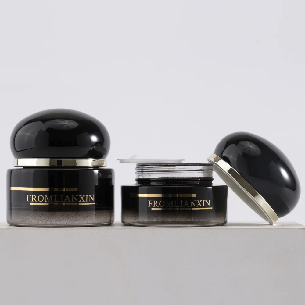 High End Luxury 30g 50ml Custom Empty Gram Round Black Color Glass Cream Jar Cosmetic Jar With Lids