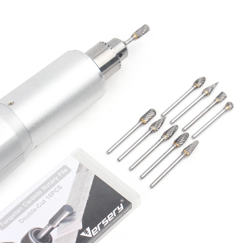 10PCS 3mm Shank Double-Cut Tungsten Carbide Rotary Burr Set Milling Cutter Tools For Copper Aluminum Wood Grinding