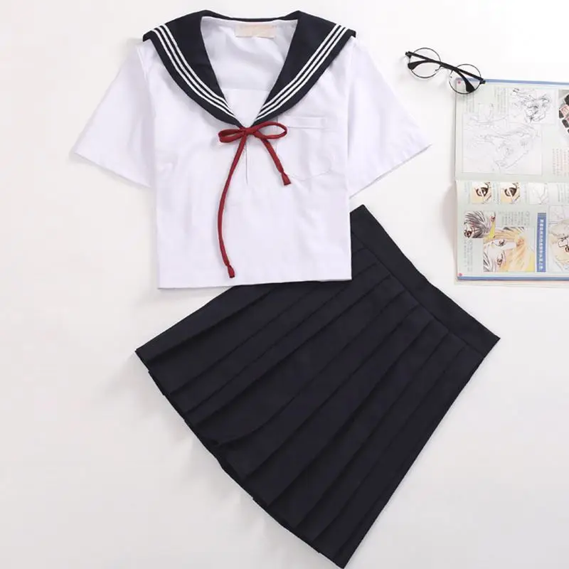 New Custom 60% Polyester 40% Cotton Women Sailor Suits Girls Embroidered Logo Autumn JK School Uniform Sets