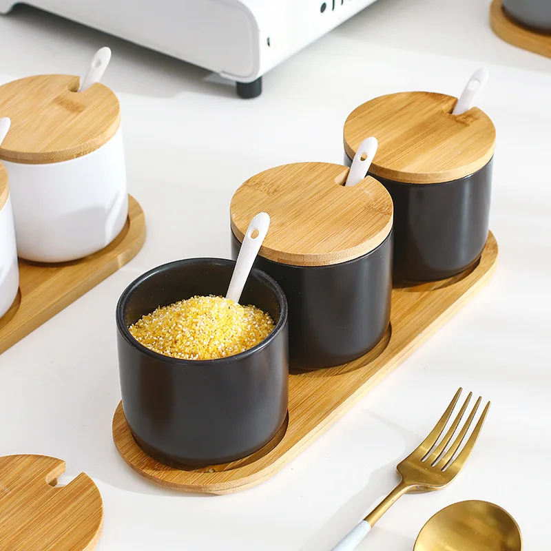 ceramic spice jar set marble in china kitchen ceramic spice jar with bamboo lid wooden tray ceramic spice jar set