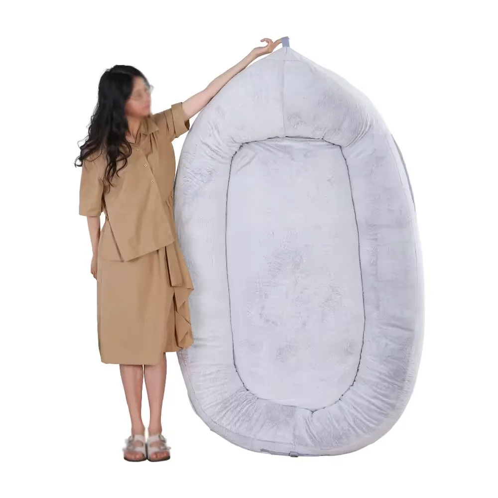 Giant Pet Bed Manufacturer Washable Grey Plump Pillow Rabbit wool Faux Fur Human Dog Bed