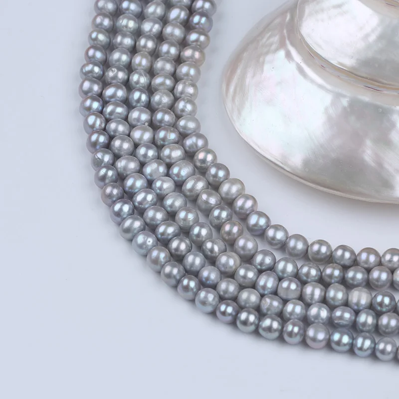 Zhuji Wholesale 7-8mm Gray Potato Natural Freshwater Stand For Jewelry Making