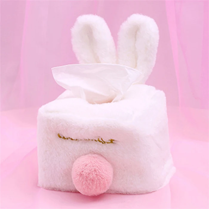 Kawaii Cute Portable Durable Room Rabbit Plush Car Home Square Tissue Box Paper Napkin Holder Case Cover