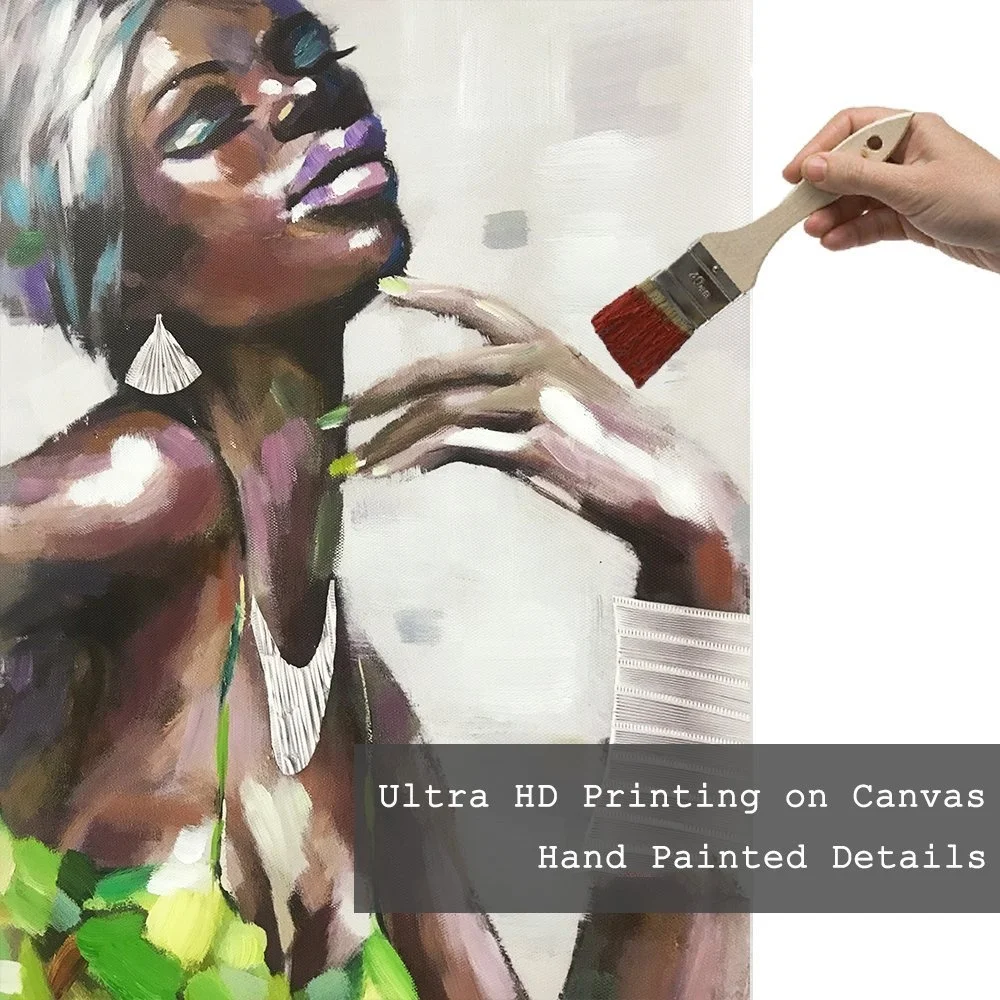 Fashionable Dancing Black Women in Dress African Art Canvas Painting Framed Set of 3 Panels