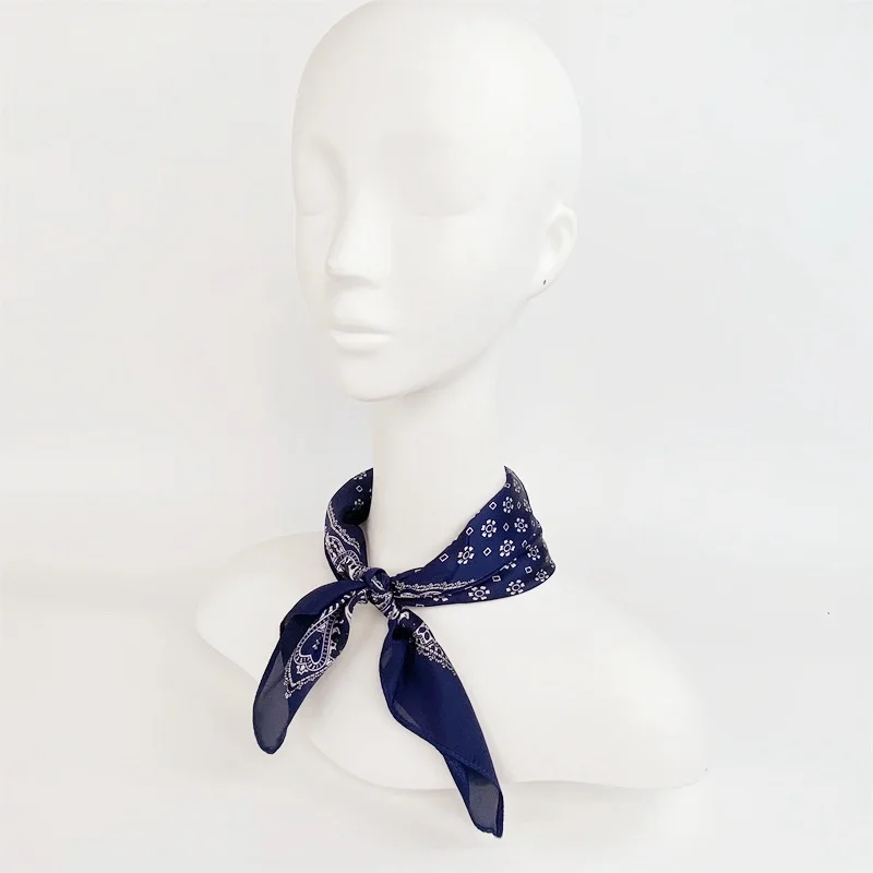 Manufacturer custom logo design digital print stylish Bandana scarves square polyester silk satin head scarf for women