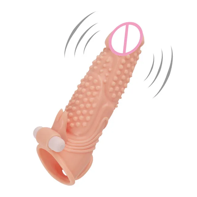 Reusable Penis Sleeve with Vibrator Penis Ring 7.5 Inch Cock Ring Extender Soft Dick Enlarger for Men