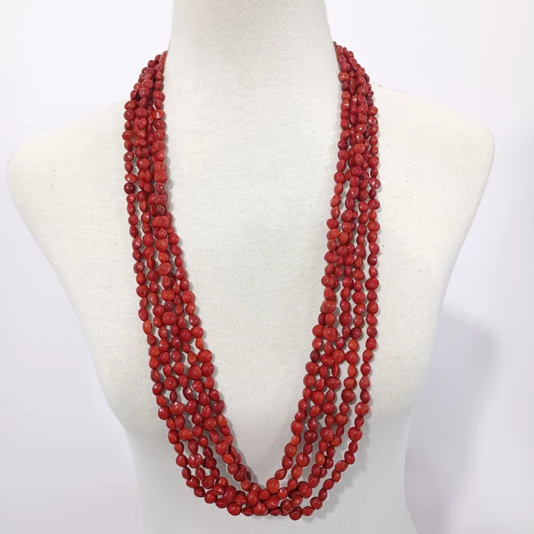 5-strand False Wiliwili Lei Natural Saga Seeds Necklace Red Beans Acacia Bean Kukui Leis Neck Chain
