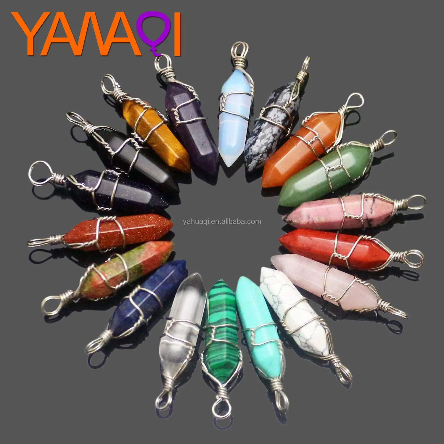
YAWAQI Hot sale wire wrapping Natural crystal Hexagonal column Pendants Hand winding diy charms for jewelry making 