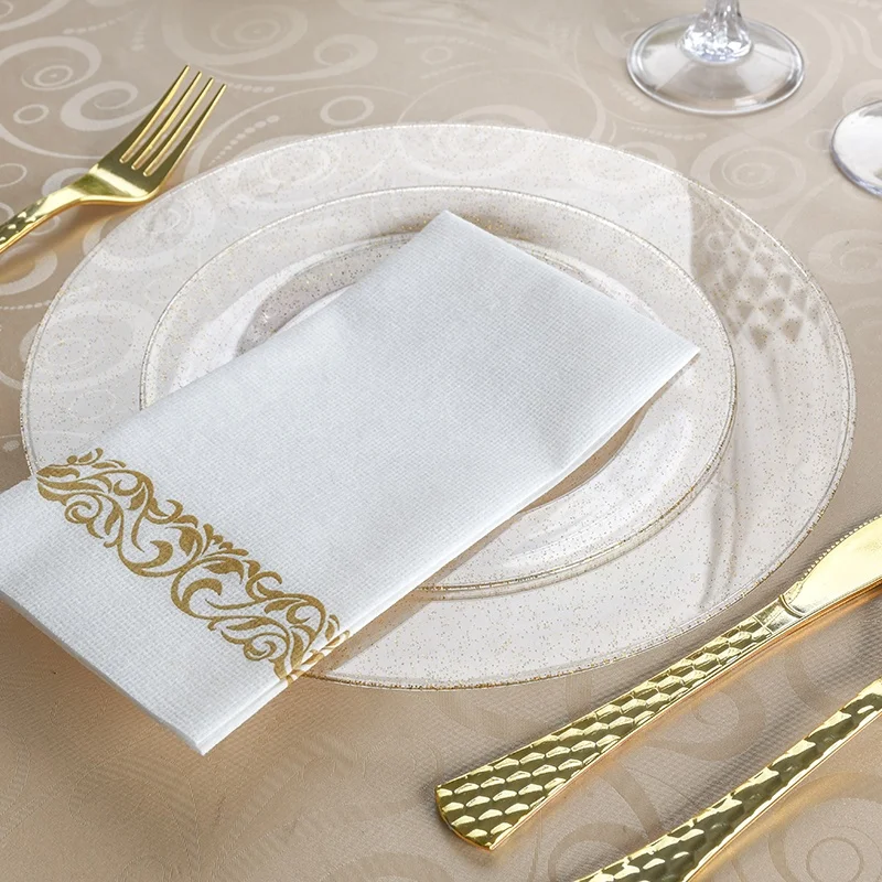 Premium Heavy Duty Disposable Plastic Wedding Gold Charger Plates Dishes & Plates