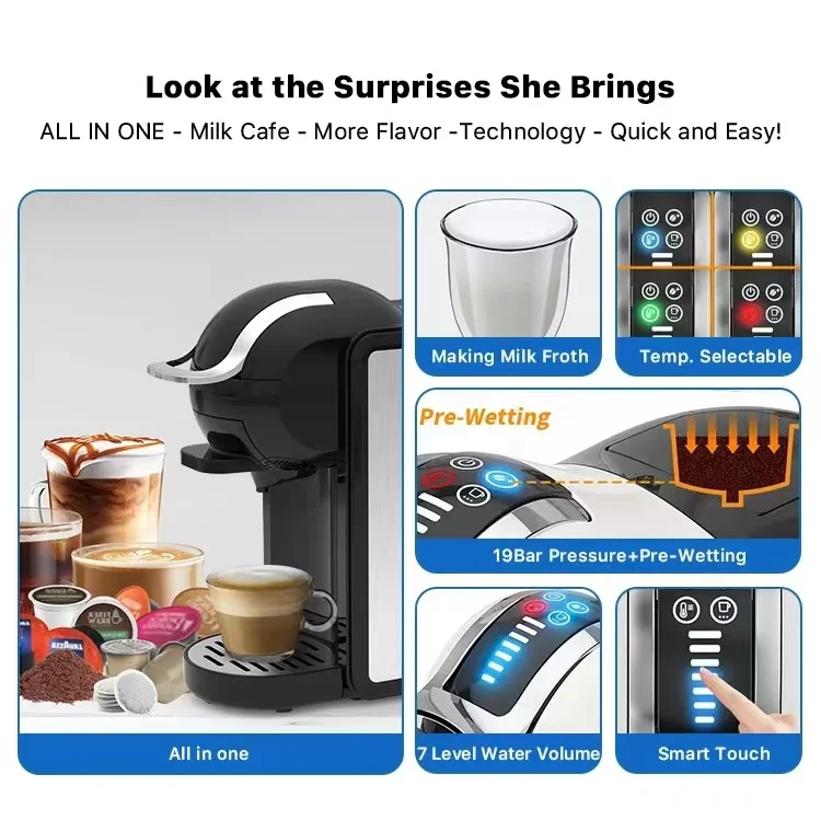 2024 новый стиль мульти 3 в 1 Капсульная Кофеварка 19 бар Dolce Gusto кофейный порошок Эспрессо кофемашина
