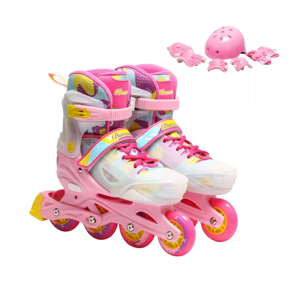 2024 new amazing whole combo set pu light wheels inline skate for kid and adult with helmet and protector