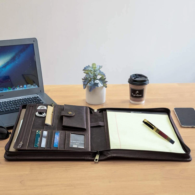 Ручной работы Бизнес Портфолио мужской папка для документов Padfolio кожаный Органайзер на молнии