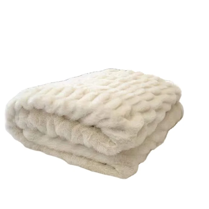 Luxury White Faux Fur  Blanket Thick Warm Decorative Throw Blankets