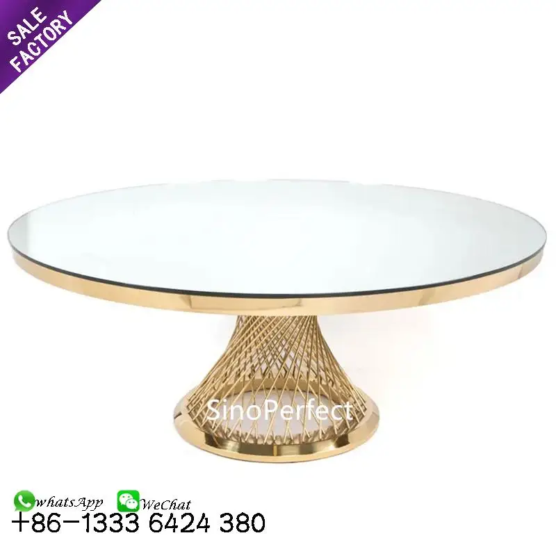 Good Select Hotel Dining Furniture Glass Top Stainless Steel Big Modern Gold Table Round Wedding For Event