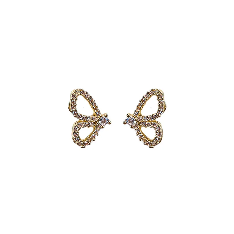  Jewelry 925 silver needle Korean temperament zircon butterfly asymmetric Earrings ins net red small earrings