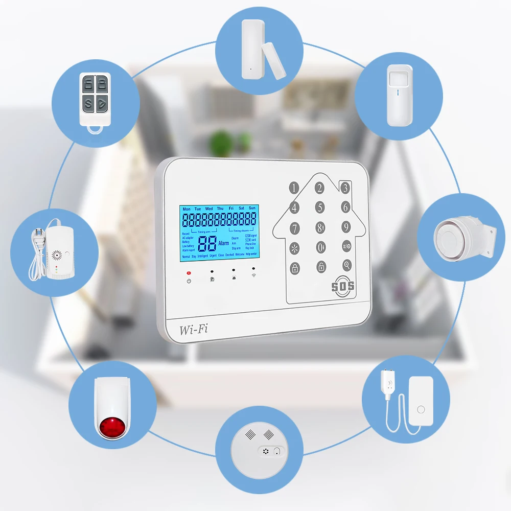 Tuay Smart Home Product 433MHz Wireless + GSM SMS Home Burglar Security Alarm System With TFT Screen Touch Keypad