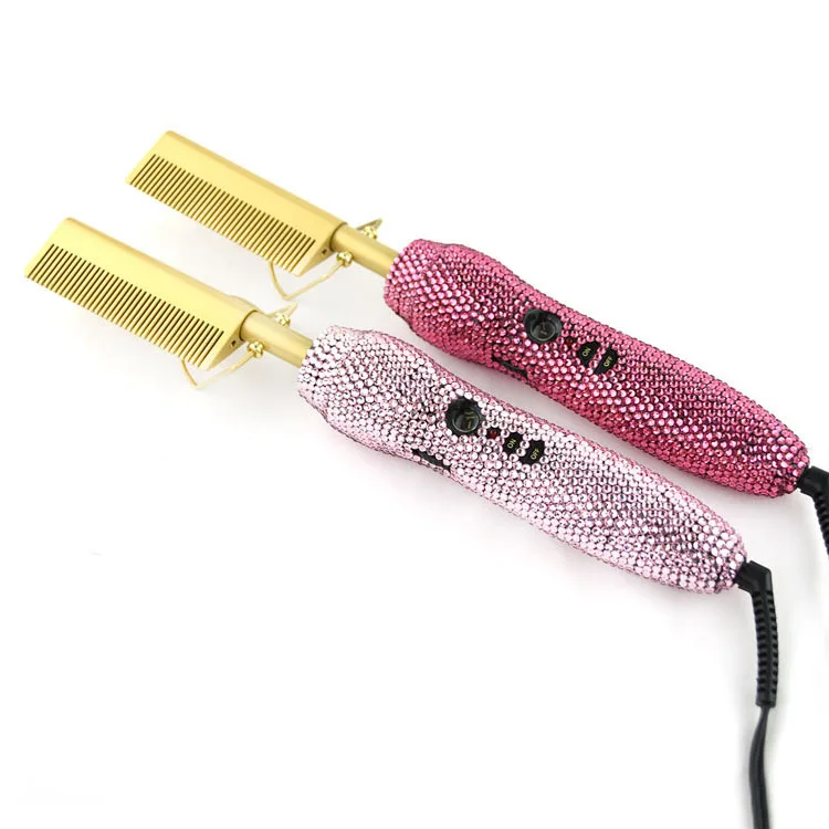 Wholesale Customize Oem 500 Degree Hot Comb Adjustable Temperatures Curler 2 In 1 Hair Straightener Bling Hot Comb Electric