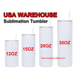 USA Warehouse Stocked 20oz 20 oz Green Blue Glow in the Dark Stainless Steel Straight Skinny White Blanks Sublimation Tumbler