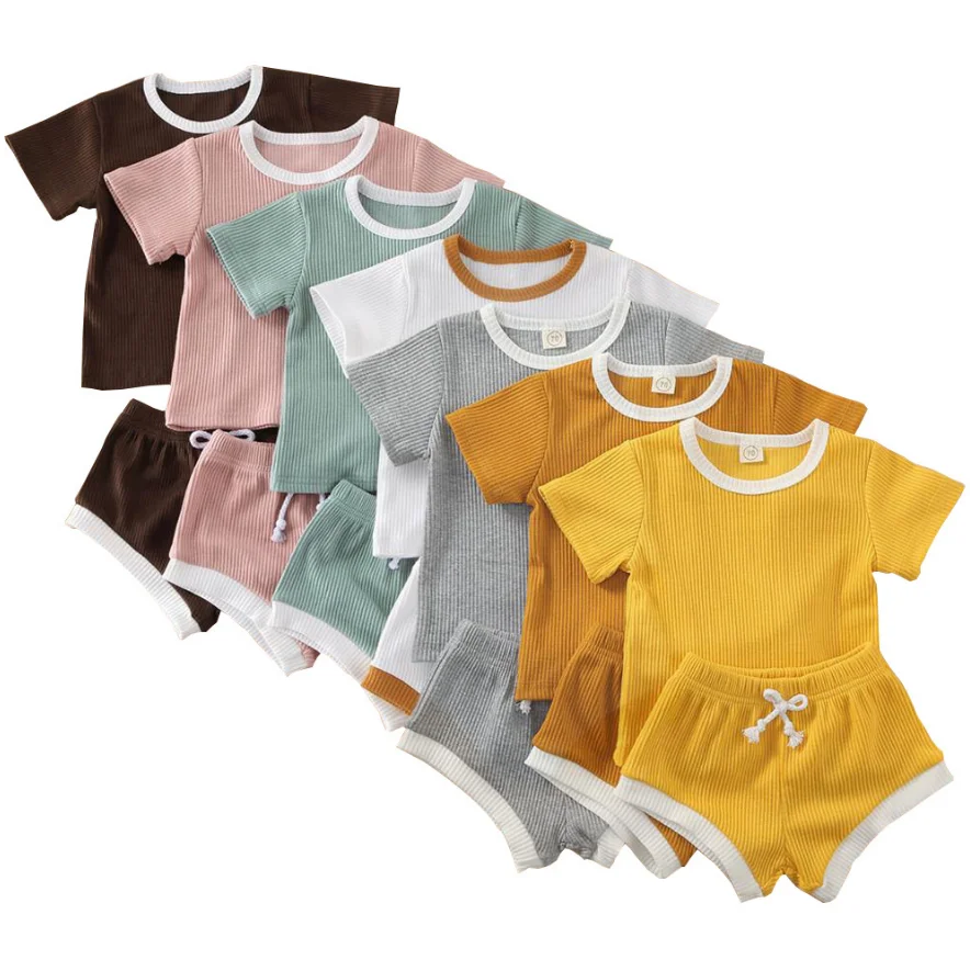 Wholesale infant hotsale summer clothes comfortable soft top+rib cotton shorts toddler infant clothes sets
