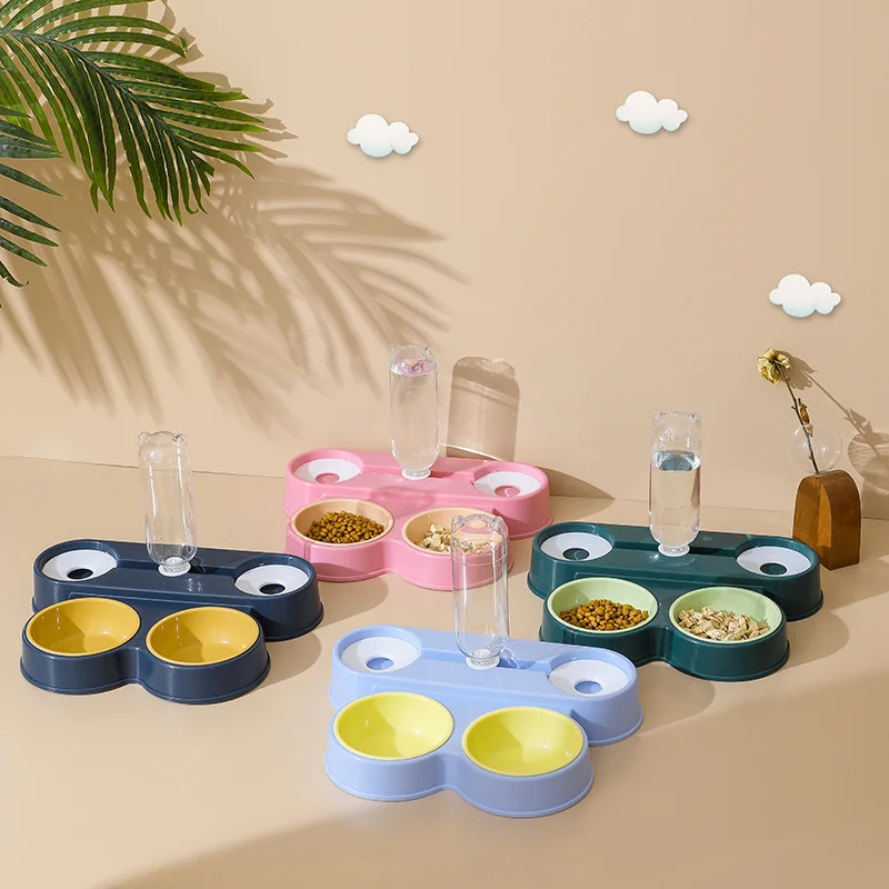 4 In 1 Pet Product Luxury Non Spill Slow Automatic Smart Pet Water Feeder Cat Dog Double Bowl