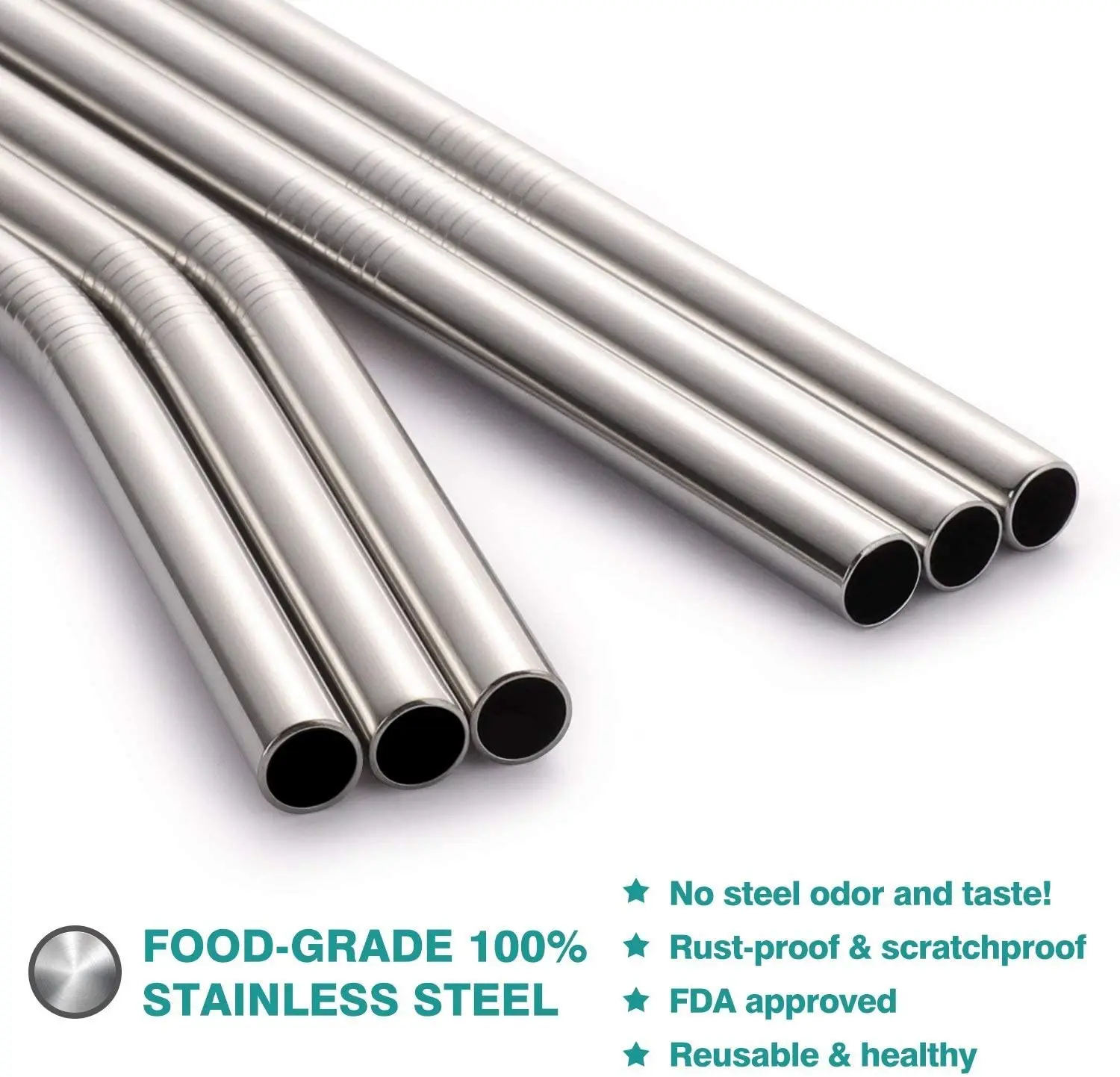 Reusable Straight Stainless Steel Metal Straw with Silicone Tips