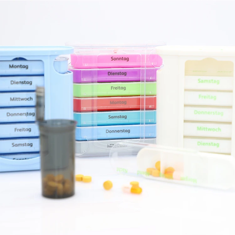 food grade plastic home medicine 7 day storage pill organizer case 28 grids travel portable capsule vitamin storage box