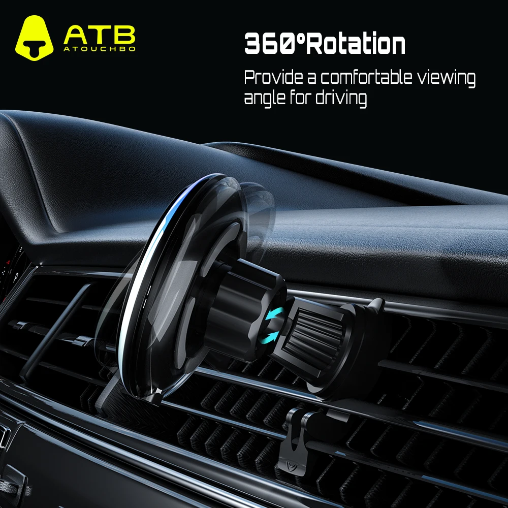 Magnetic Wireless Fast Charger 15W with LED Ambient Light Mobile Phone Stand Car Air Vent Mount Holder For Phone