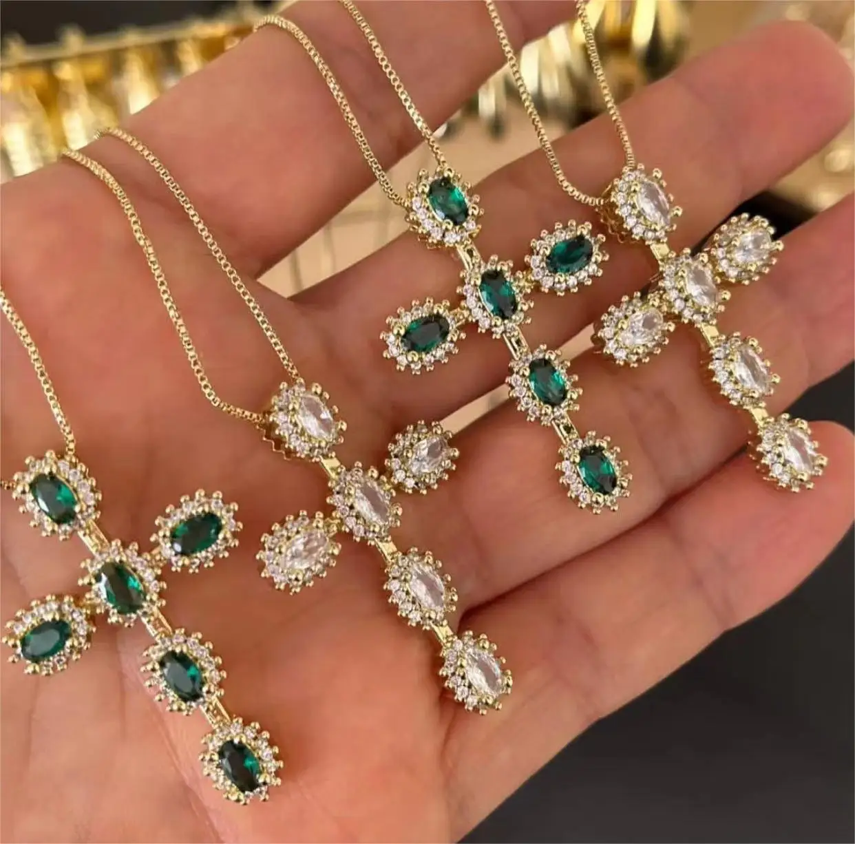 Fashion Adjustable shining micro insrt zircon copper with 18k gold plated cross necklaces for female daily match