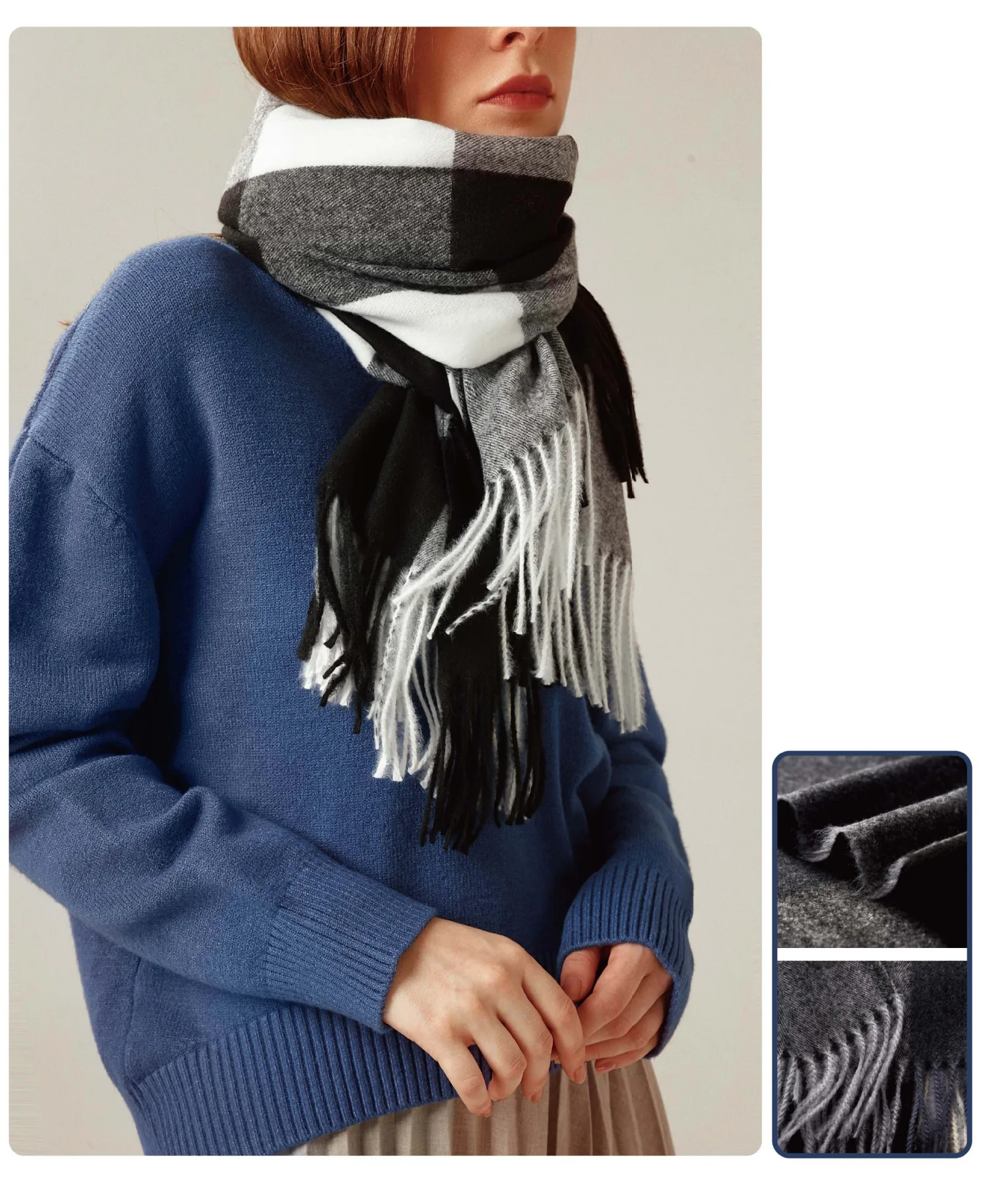 New Design Warm Similar Wool Soft Pashmina Neck Scarves Shawl Blanket Ladies Plaid Tassel Cashmere Winter Scarf for Women