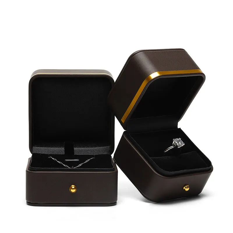 Black gold edge luxury custom logo pu leather jewelry box