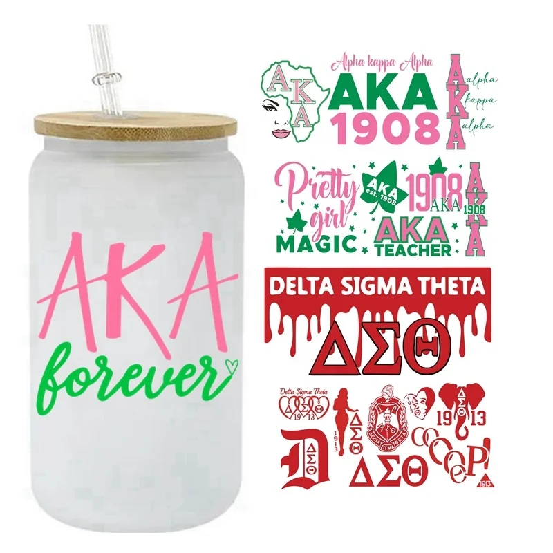 Alpha Kappa Alpha Delta AKA Logo DTF UV Wraps Ready To ship Sorority UV DTF Transfers Custom Designer UV DTF Cup Wraps For Cups