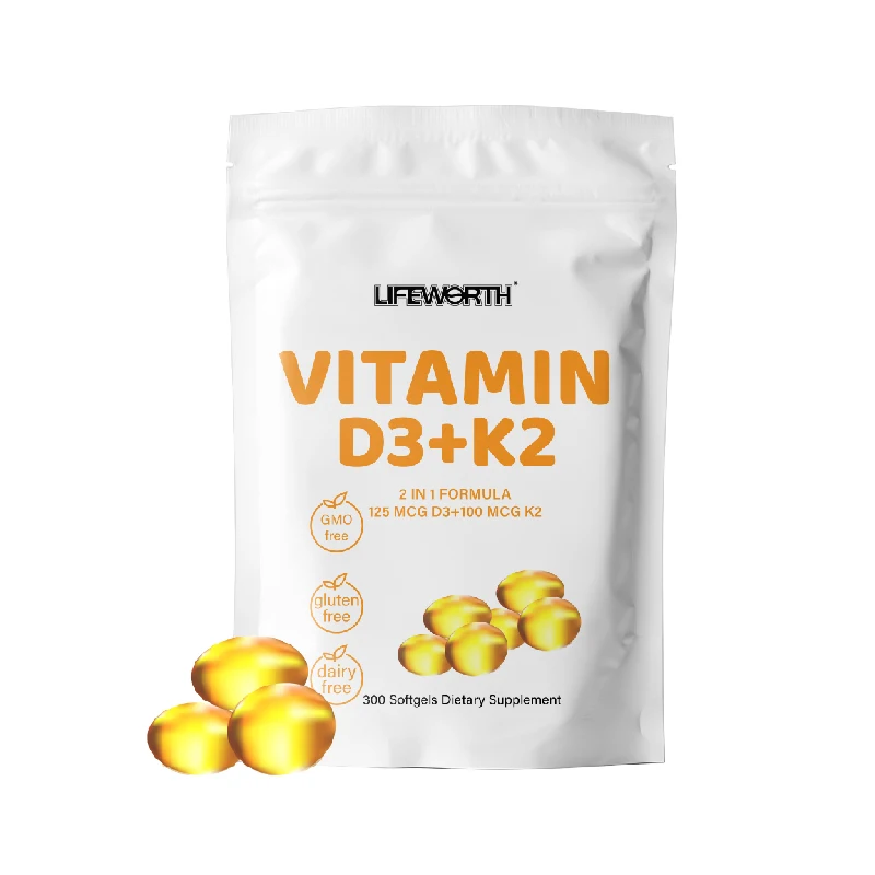 LIFEWORTH Private Label D3 K2 Vitamins Vegan Supplements Immune System Vitamin D3+K2 Softgel Tablet