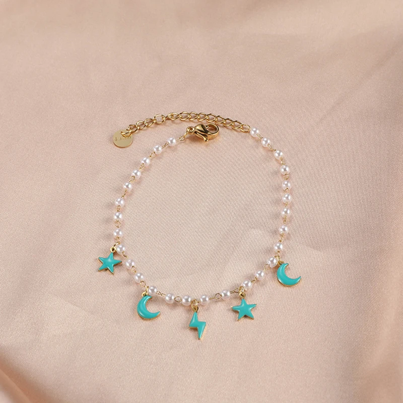 Stainless Steel Jewelry 18K Gold Plated drip oil stars moon enamel chain bracelets  Enamel Bracelet For Women