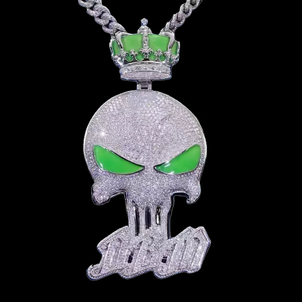 Подвеска из хип-хопа муассанита эмалированная 3D Корона 925 Серебряный кулон с кулоном изготовленный на заказ
