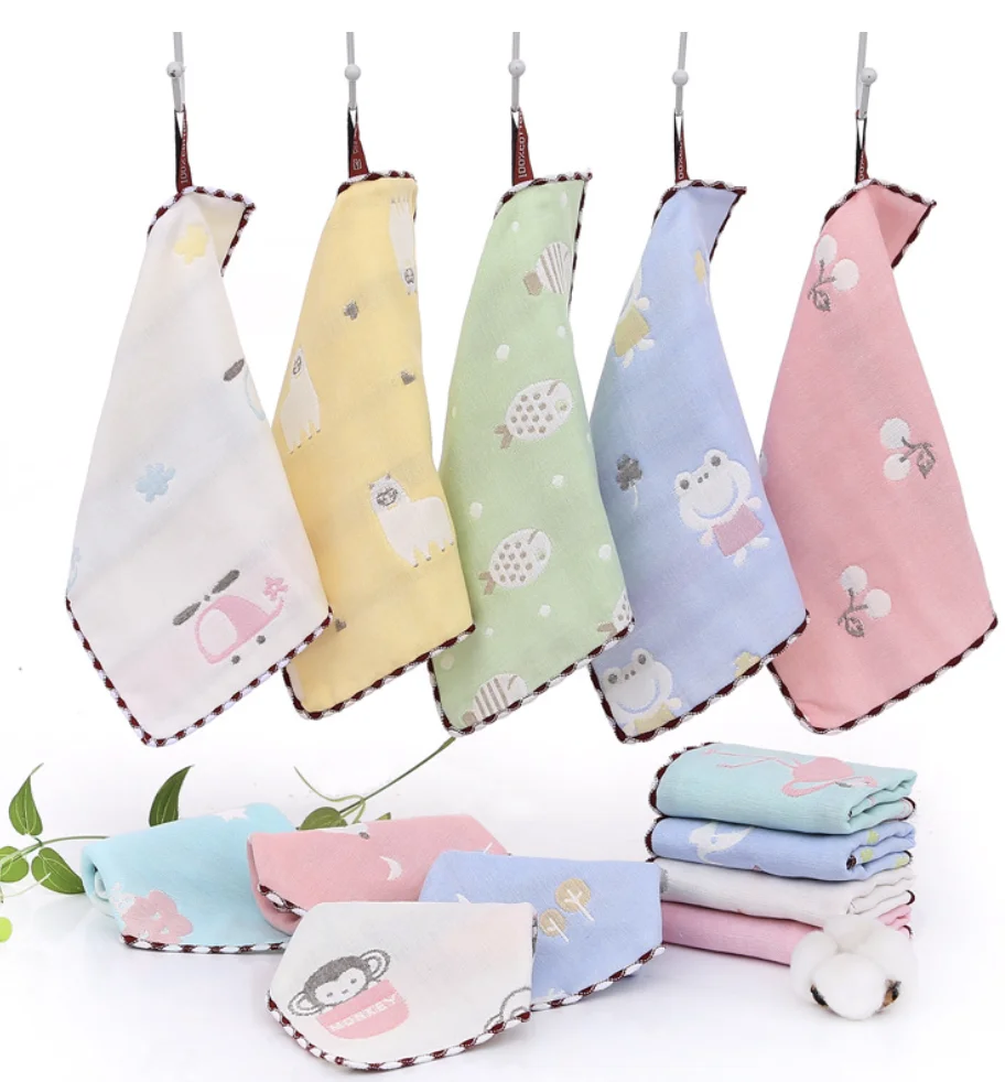 100% Cotton 6 Layers jacquard Washcloth 25*25cm square Baby Muslin Towels Hand Towels Soft Baby cute animal  Face Towel set