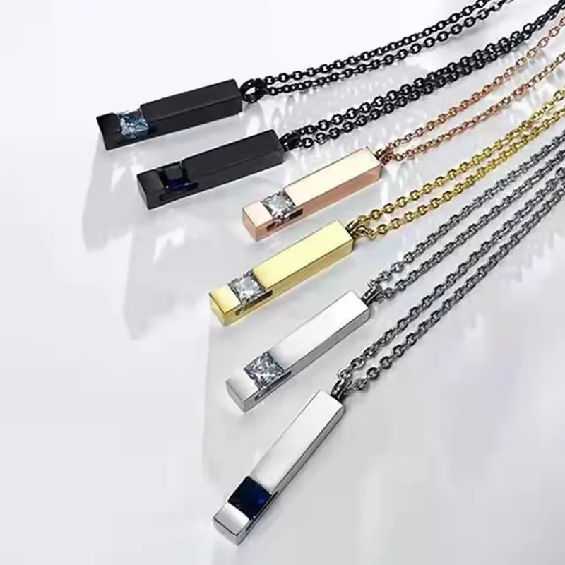 Personalized Memorial Keepsake Custom Stainless Steel Birthstone Cubic Zirconia Bar Pendant Urn Necklaces for Ashes