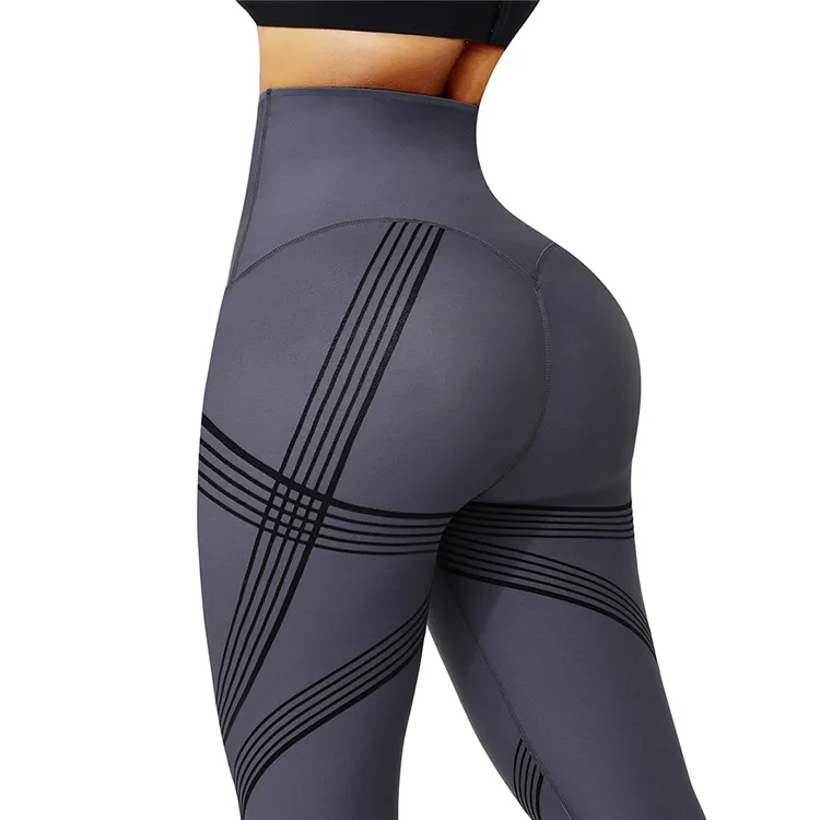 HEXIN Wholesale Tight Elasticity 3D Printing 2 In 1 Compression High Waist Tummy Trimmer Butt Lifter Jogging Wear Yoga Pants