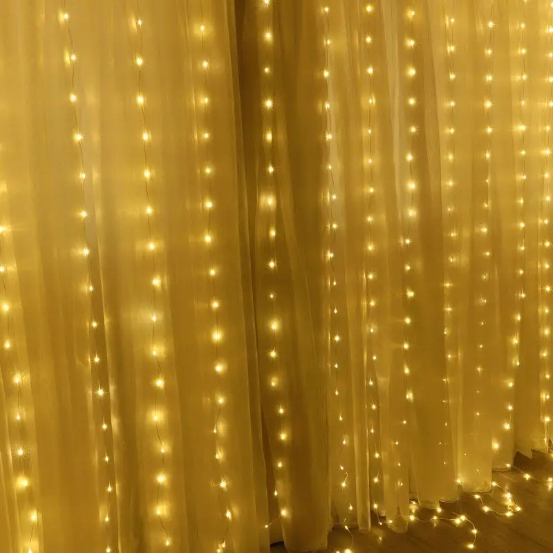 9.84 x 9.84 Ft 3x3m 300 Led Soft PVC Coating Copper Wire Christmas Holiday String lighting Wedding Decor Window Curtain Lights