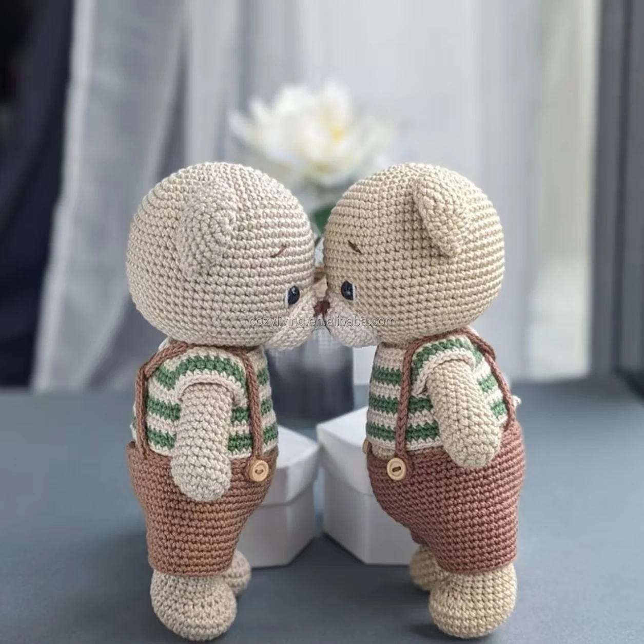 Amigurumi Customized Adorable Handmade Novelty Knitted  Crocheted Bear and Rattle for Kids Crafts Gift