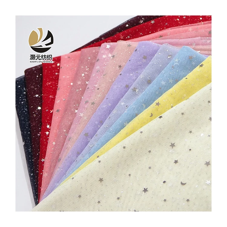 Multi color stars moon american sequin tulle gold glitter mesh fabrics