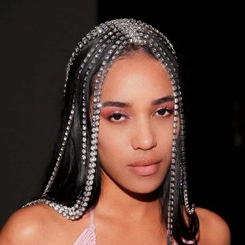 Hot Selling Hair Chain Rhinestone Headband Long Tassel Crystal bridal headpiece Women hair Accessories