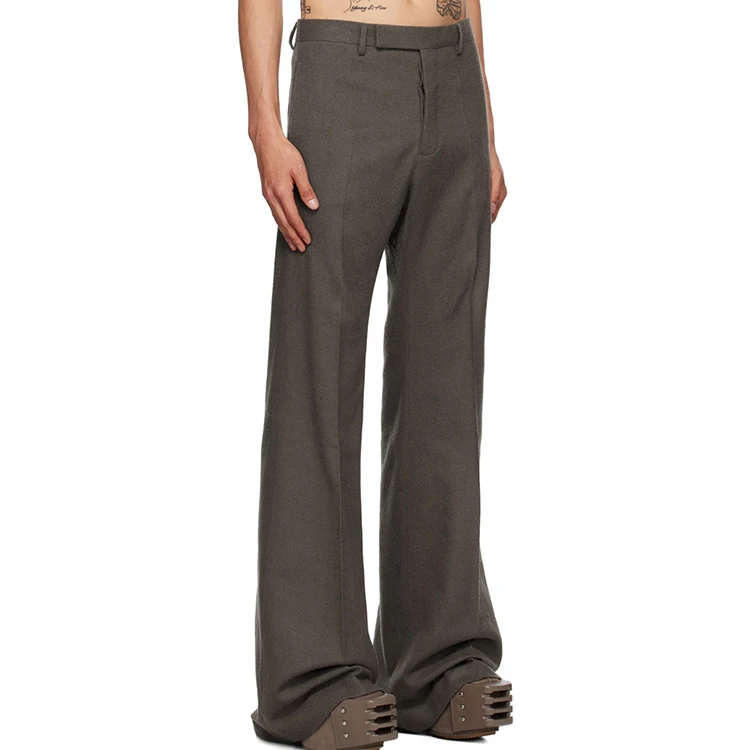 Gray Astaire Trousers  ODM Custom high quality latest fashion design Wide-leg virgin wool flannel trousers  for men luxury