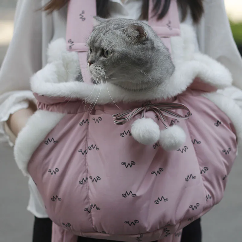 Warm Cat Carrier Winter Plush Chest Dog Bag Cute Soft Portable Backpack for 2-5 KG Cat Outdoor Front Hanging Pack Pet Supplies